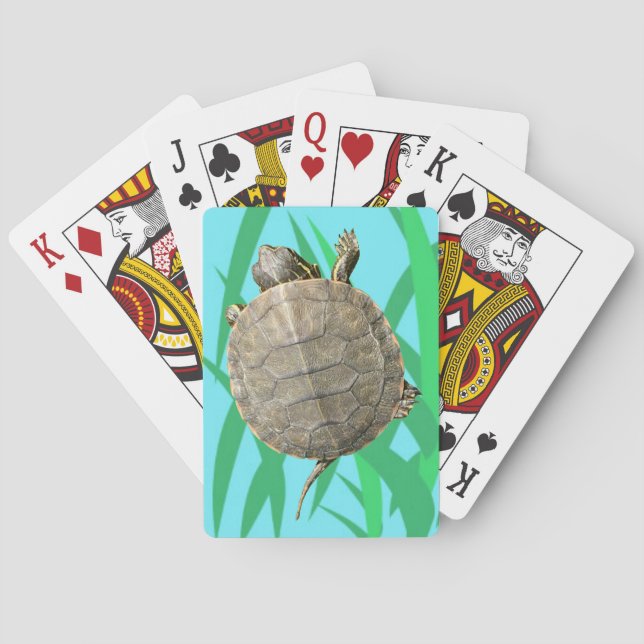Tiny Turtle (Tortoise) on Green Grass Illustration Playing Cards (Back)