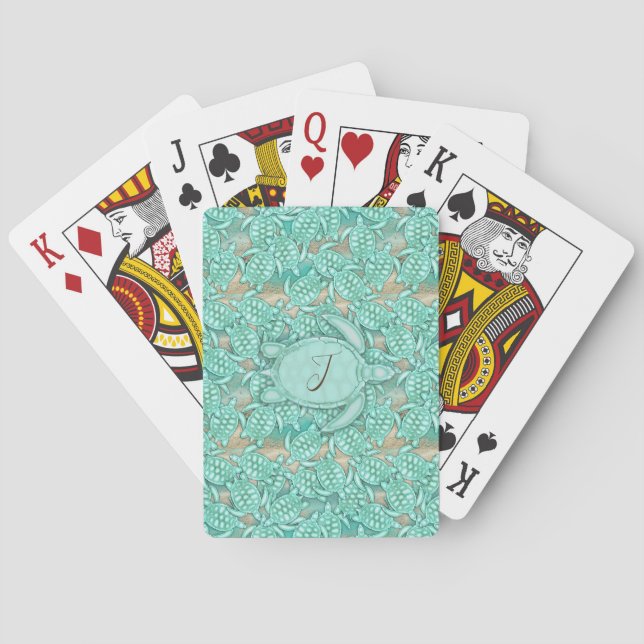 Tiny Turtles Sea and Sand Monogram ID696 Playing Cards (Back)