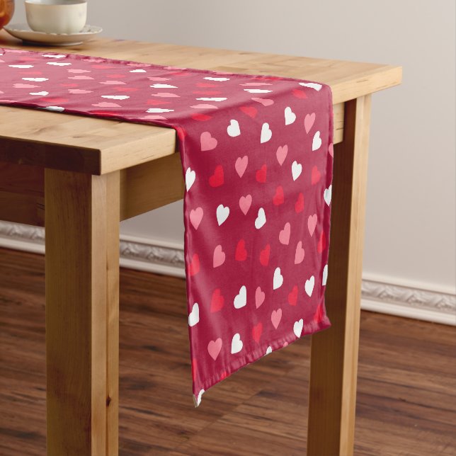 Tiny Valentine Hearts in Red White Pink Short Table Runner (In Situ)