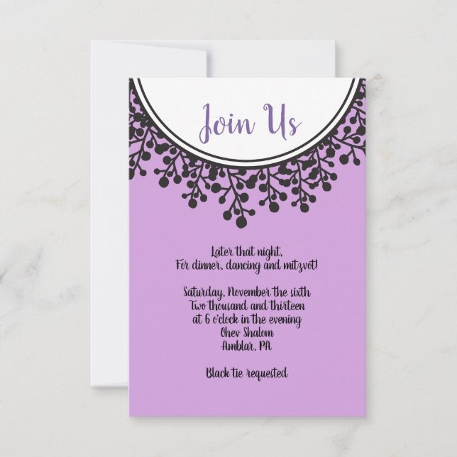 TINY VINES Circular Bat Mitzvah Reception Card (Front)
