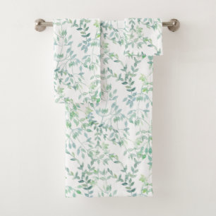 Tiny Watercolor Leaves Custom Color Bath Towels