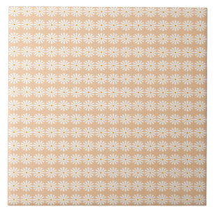 Tiny White daisies on peachy pink Tile