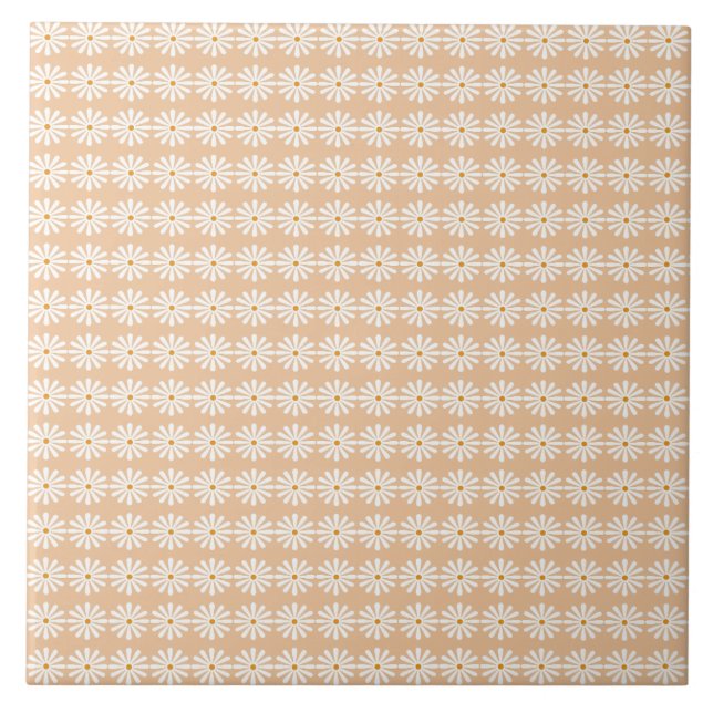 Tiny White daisies on peachy pink Tile (Front)