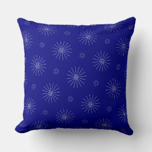 Tiny white flowers on navy blue throw pillow