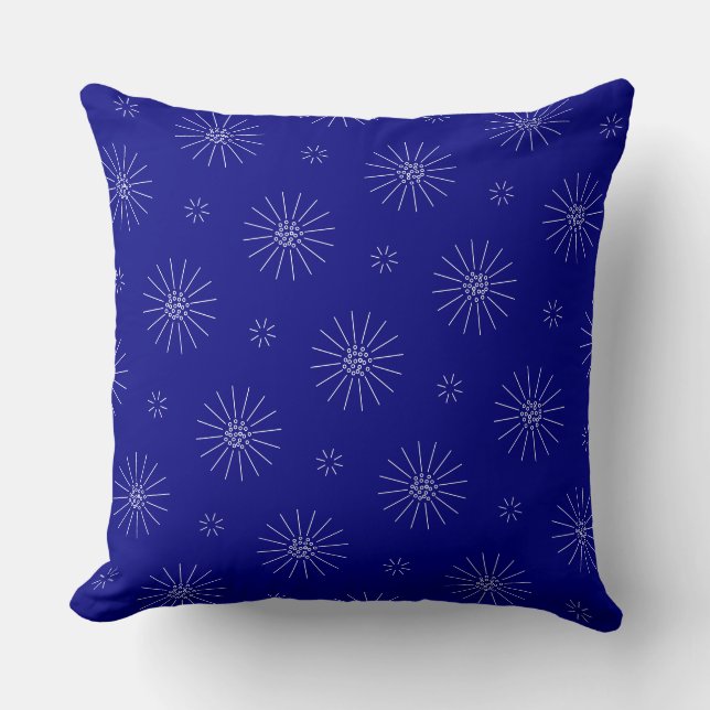 Tiny white flowers on navy blue  throw pillow (Front)