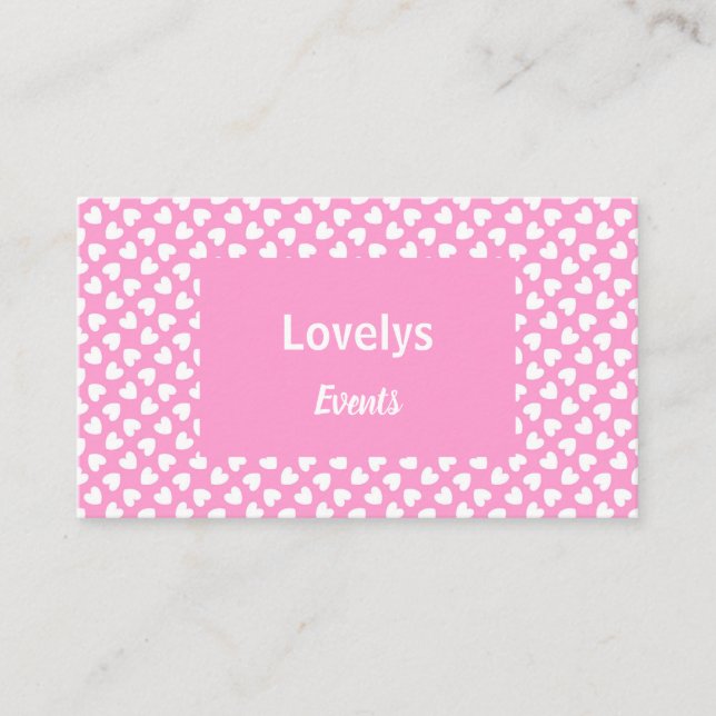 Tiny white hearts pattern on pink business card (Front)