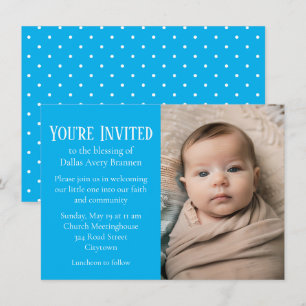 Tiny White Spots on Blue Photo Baby Blessing Invitation