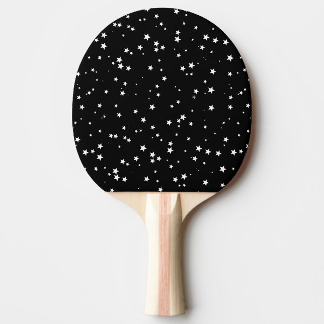 Tiny White Stars on Black Ping Pong Paddle (Front)