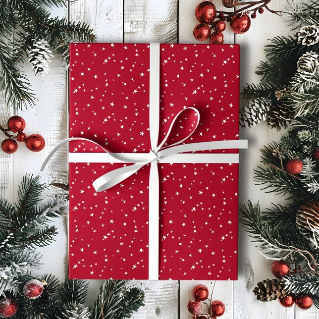 Tiny White Stars on Red Christmas Wrapping Paper (Creator Uploaded)