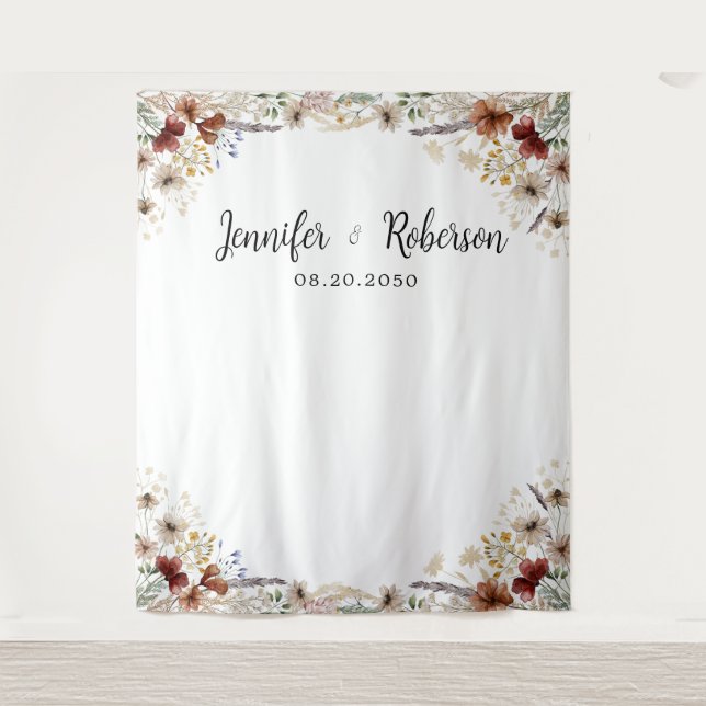 Tiny Wildflower Wedding Backdrops Tapestry (Front)