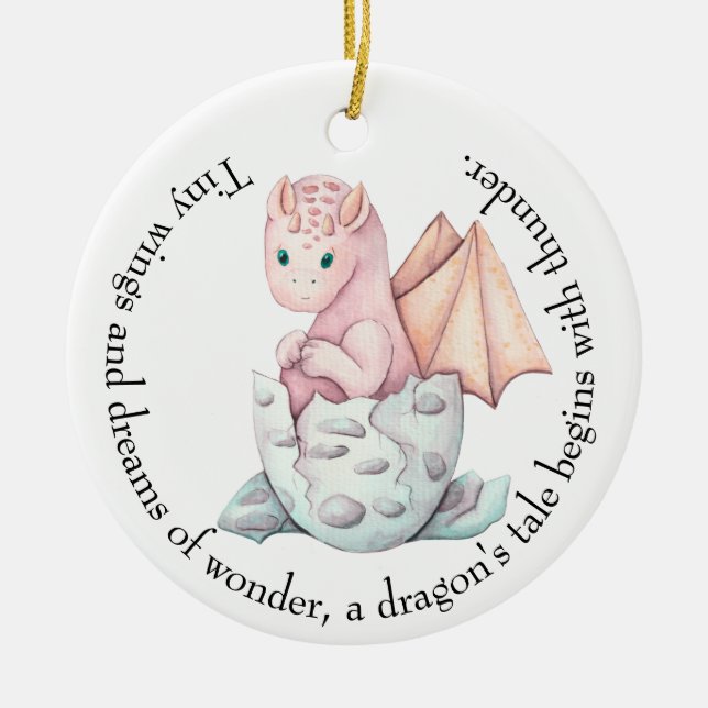 Tiny Wings and Dreams of Wonder Dragon Baby Shower Ceramic Ornament (Front)