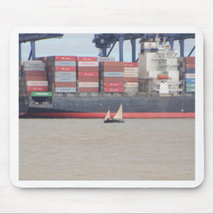 Tiny Yacht And Huge Container Ship Mouse Pad