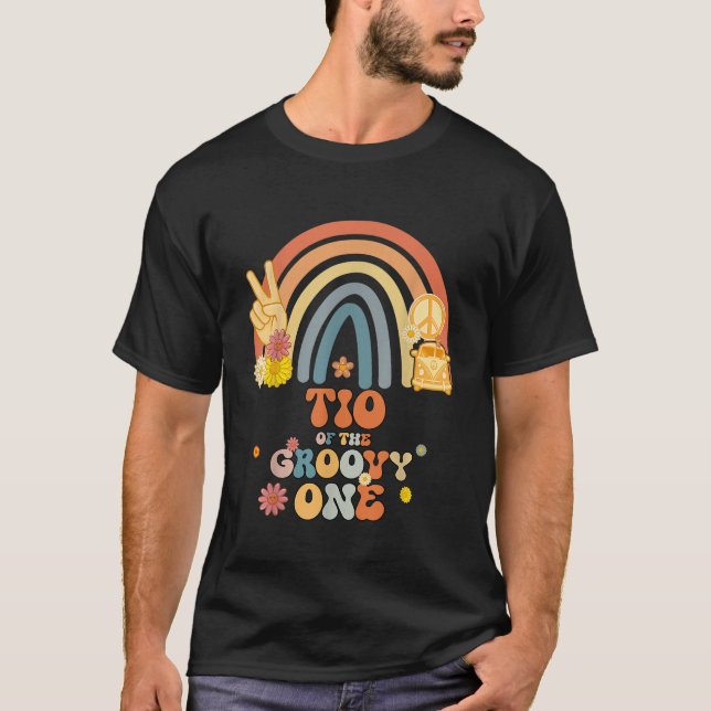 Tio of the Groovy One Rainbow Boho Birthday Party T-Shirt (Front)
