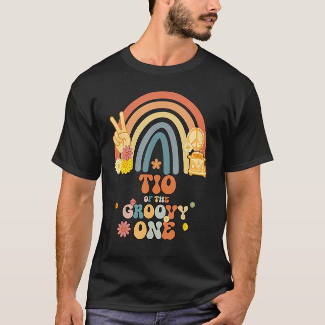 Tio Of The Groovy One Rainbow Boho Birthday Party T-Shirt (Front)