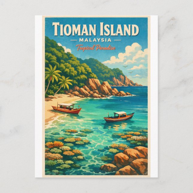 Tioman Island, Malaysia, in a vibrant tropical Postcard (Front)