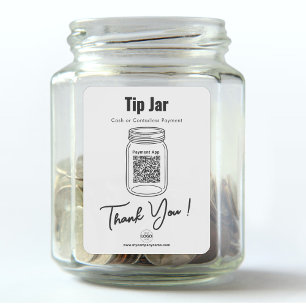 Tip Jar, Custom QR Code Payment App, White Vinyl