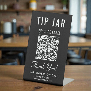 Tip Jar QR Code Black Tabletop Pedestal Sign