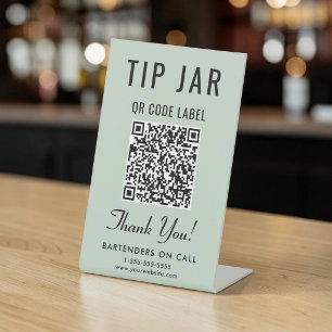 Tip Jar QR Code Sage Green Tabletop Pedestal Sign