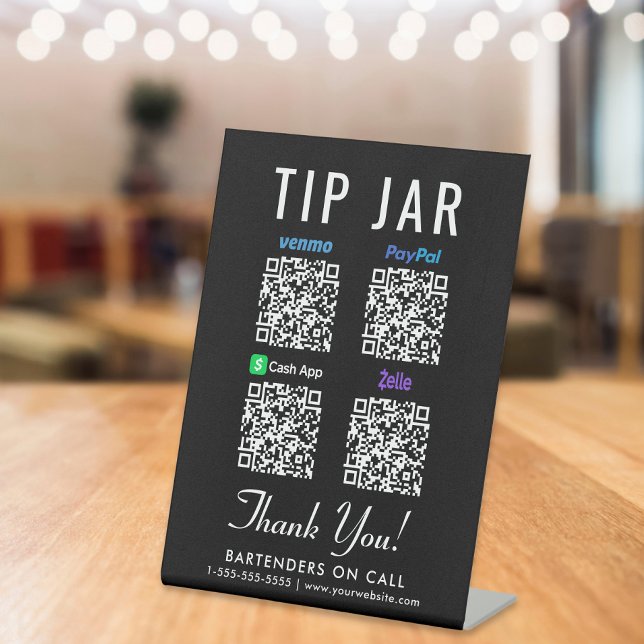 Tip Jar QR Code Venmo Paypal Cashapp Zelle Pedestal Sign (Empower your customers to tip conveniently and securely with just a scan – no more fumbling for cash)