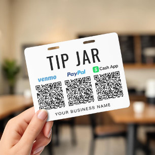 Tip Jar Venmo PayPal Cash App QR Codes Tipping Badge