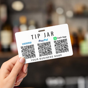 Tip Jar Venmo PayPal Cash App QR Codes Tipping Badge