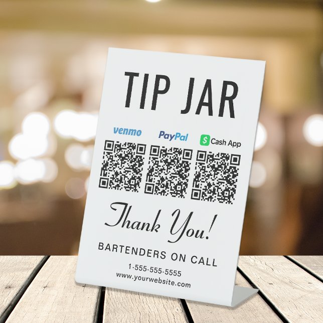 Tip Jar Venmo Paypal Cashapp QR Codes Tabletop Pedestal Sign (Empower your customers to tip conveniently and securely with just a scan – no more fumbling for cash)