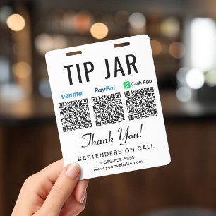 Tip Jar Venmo PayPal CashApp QR Codes Tipping Badge