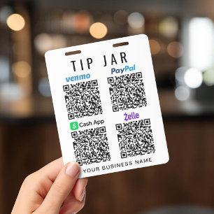 Tip Jar Venmo PayPal CashApp Zelle QR Code Tipping Badge