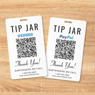 Tip Jar Venmo PayPal QR Code Digital Tipping  Badge