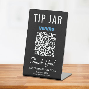 Tip Jar Venmo QR Code Black Pedestal Sign