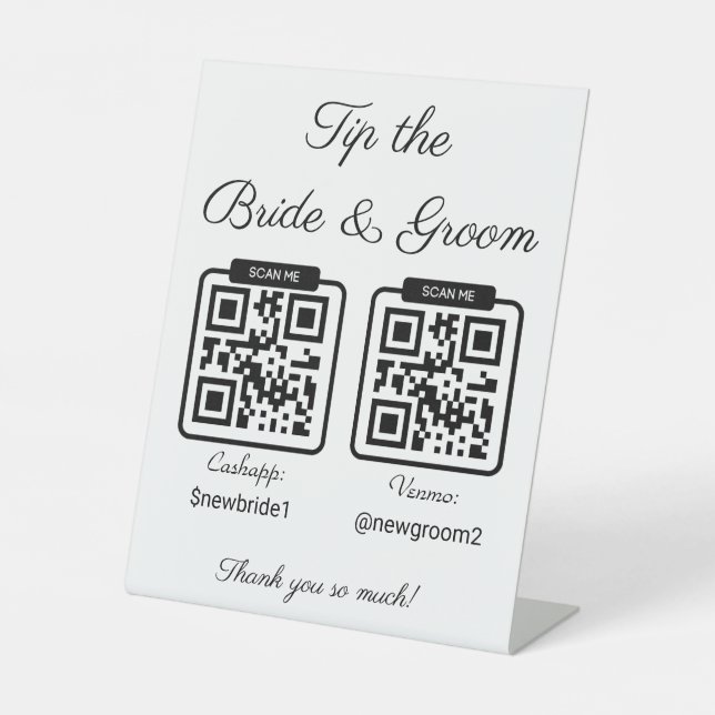 Tip the Bride and Groom QR Code Wedding Sign (Front)