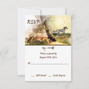 Tipi and Indian Pony Boho Horse Teepee Wedding RSVP Card