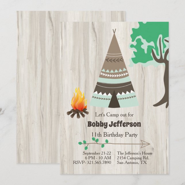 Tipi Camp Out Birthday Party Invitation (Front/Back)