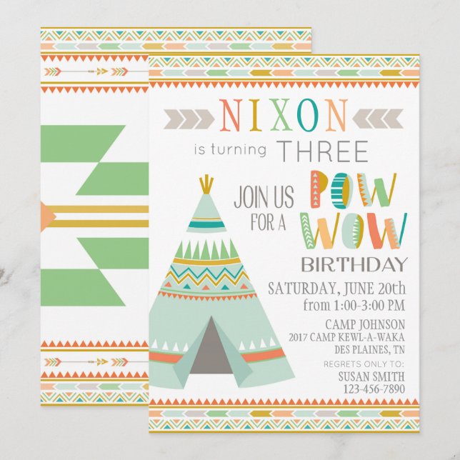 Tipi Native American Indian Pow Wow Birthday Invitation (Front/Back)