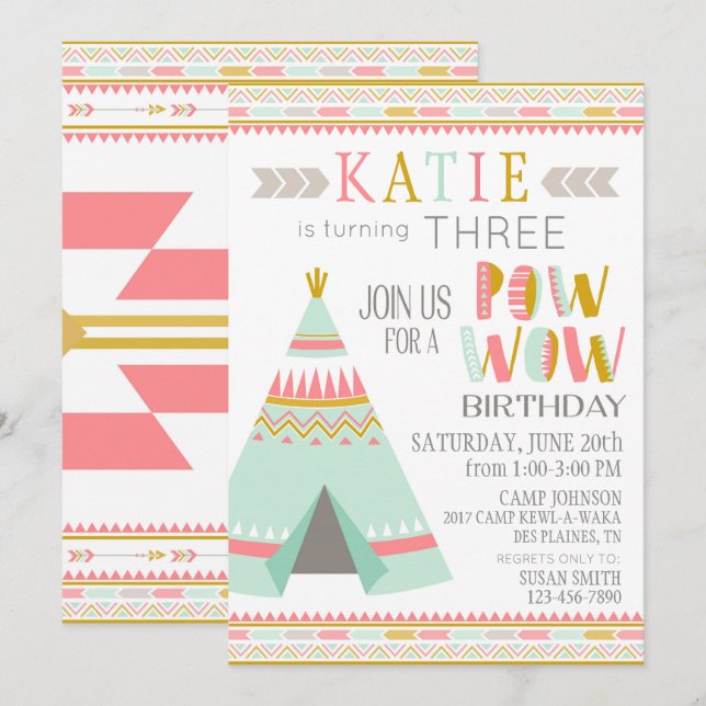 Tipi Native American Indian Pow Wow Birthday Invitation (Front/Back)