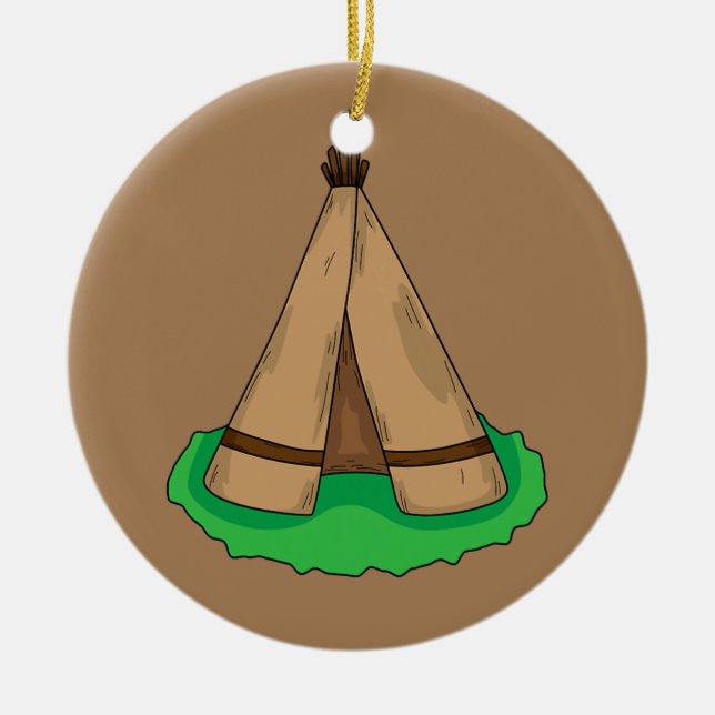 Tipi Teepee Native American Tent Camp Camping Ceramic Ornament (Front)