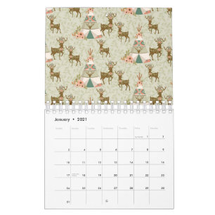 Tipi Tent Reindeer Antlers Pink Flowers Natural Calendar