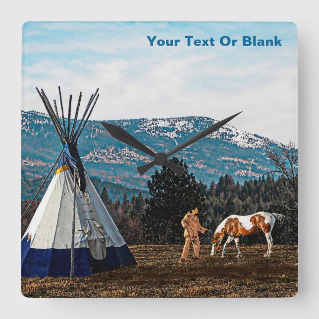 Tipi - Winter Camp Square Wall Clock (Front)