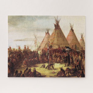 Tipis Sioux War Council George Catlin Circa 1850 Jigsaw Puzzle