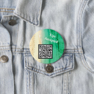 Tips Accepted Custom QR Code Beach Photo 3 Inch Round Button