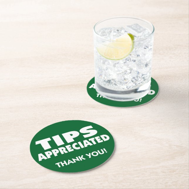 Tips appreciated tipping reminder round paper coaster (Insitu)