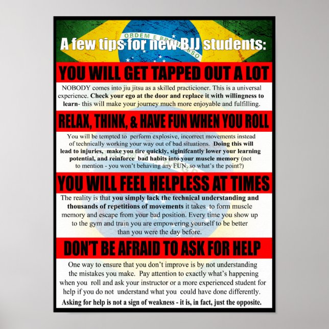 Tips for BJJ Beginners Gym Poster (Front)