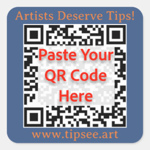 TipSee Member Custom QR sticker, blue background,  Square Sticker