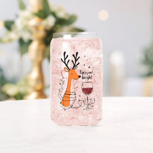 Tipsy and Bright Reindeer  Can Glass