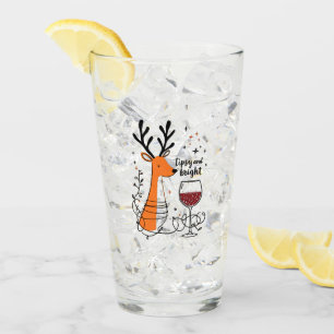 Tipsy and Bright Reindeer  Glass