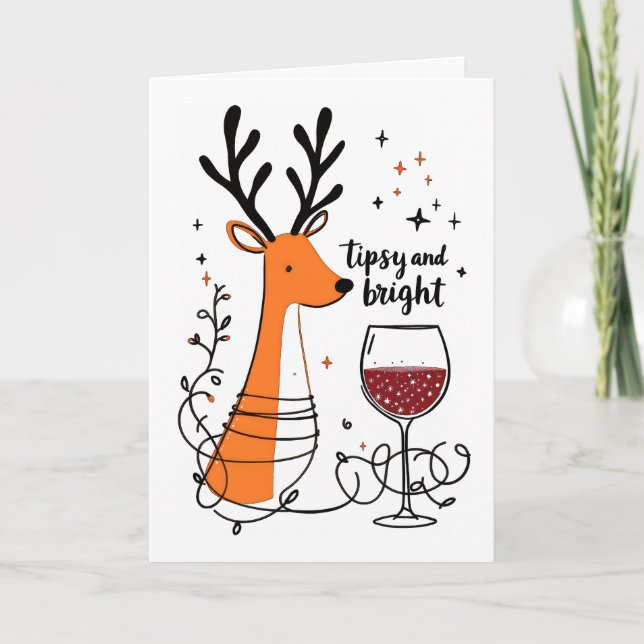 Tipsy and Bright Reindeer  Holiday Card (Front)