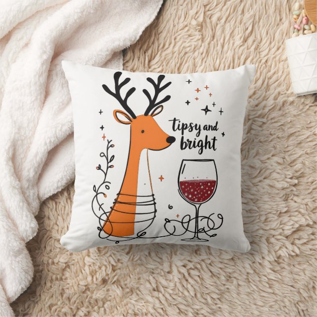 Tipsy and Bright Reindeer  Throw Pillow (Blanket)