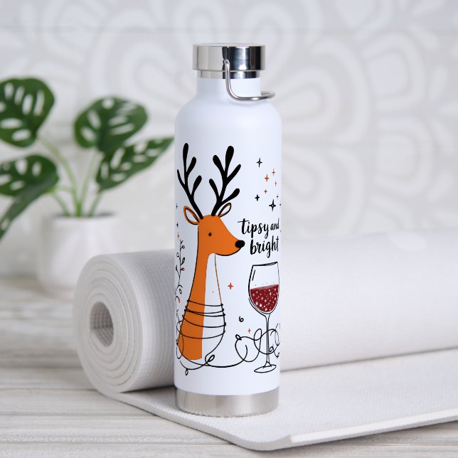 Tipsy and Bright Reindeer  Water Bottle (Yoga (Rotated))