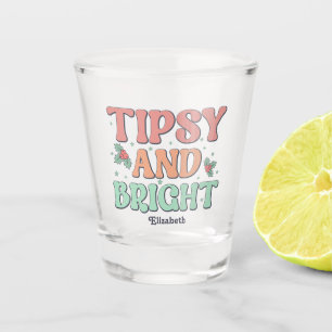 Tipsy and Bright Retro Personalized Christmas Shot Glass
