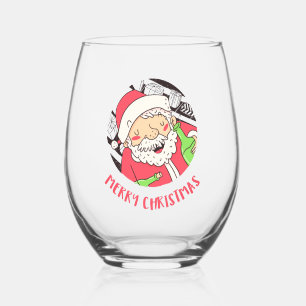Tipsy Santa   Festive Stemless Wine Glass